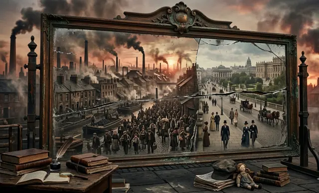 The fractured mirror of industrial society: how literature reflects the stark contrasts between social classes and the power dynamics of a changing world.